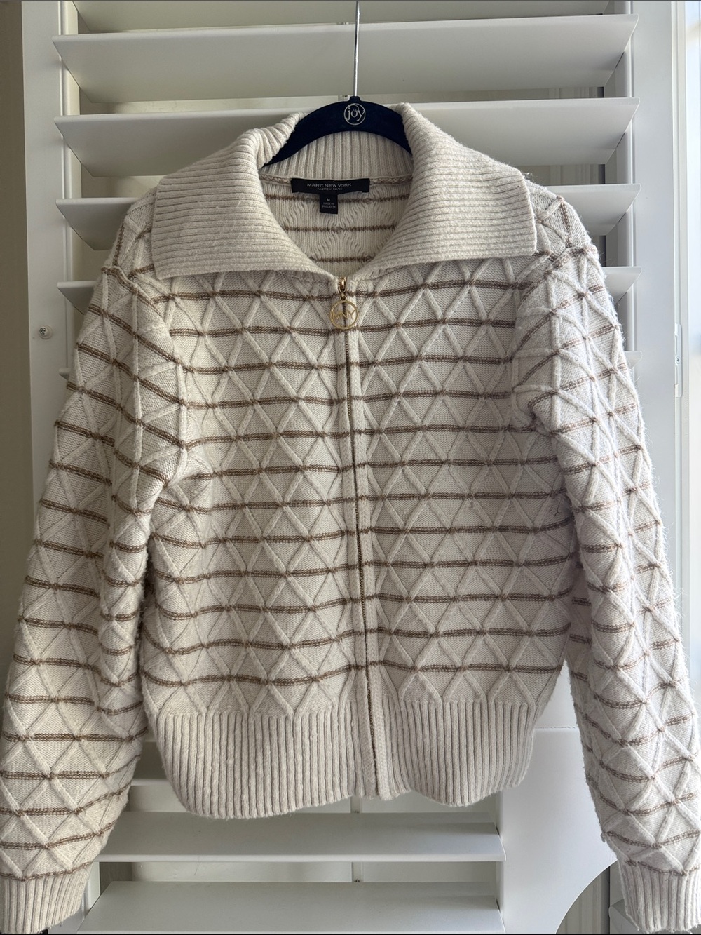 Marc New York Cream Quilted-Teddy Zip Front Jacket